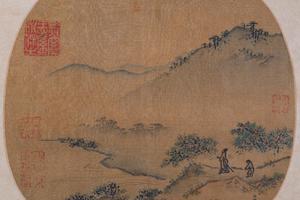 郊园曳杖图纨扇页