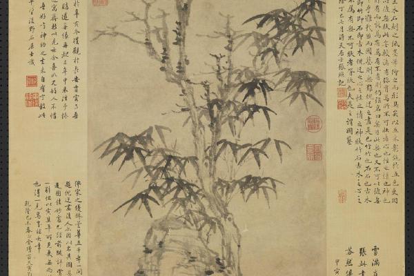 竹树野石图