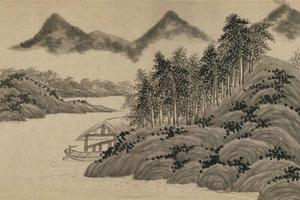 山窗听雨图