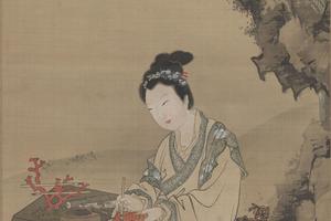 红叶题诗仕女图