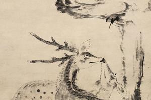 松树双鹿图