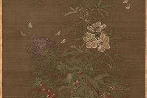 草虫图对轴之竹
