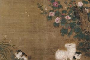 蜀葵游猫图
