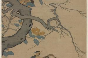 缂丝岁朝花鸟轴