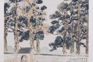 老殿古杉图轴