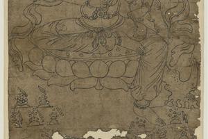 线描六臂菩萨像纸本正面