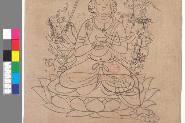 绘画P4518(26)线描准提观音坐像