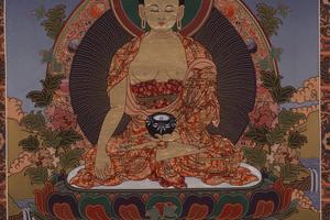 尼泊尔彩绘药师佛(左手持药钵)立轴
