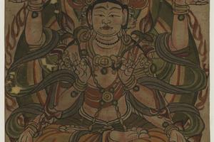 彩绘六臂十一头观音像