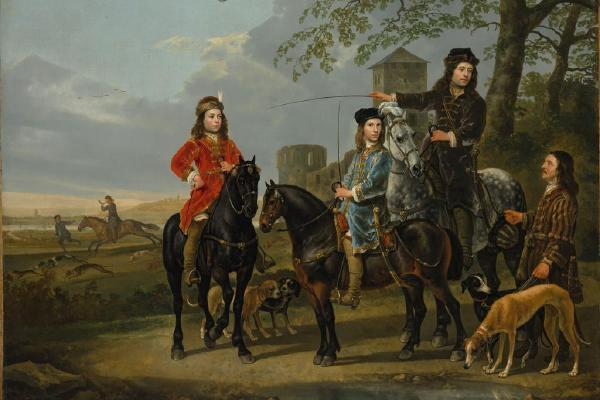 Equestrian Portrait of Cornelis (1639–1680) and Michiel Pompe van Meerdervoort (1638–1653) with Their Tutor and Coachman （科内利斯（1639-1680）和米歇尔庞贝范梅尔德沃特（1638-1653）与他们的导师和马车夫的马术肖像）