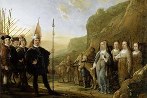 The Encounter of David and Abigail. Portrait of the family of Lowijs Jacobsz. Molenschot and his wife Janneken Jansdr. Rokus（大卫和阿比盖尔的相遇。洛维伊斯·雅各布兹家族的肖像。莫伦斯科特和他的妻子詹尼肯·詹斯德尔。罗库斯）