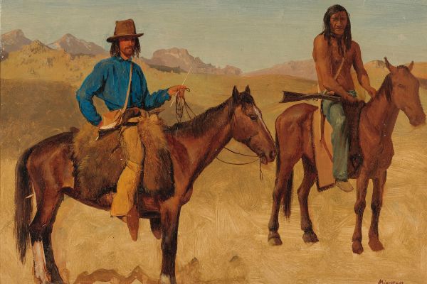 Trapper And Indian Guide On Horseback（马背上的捕手和印度指南）
