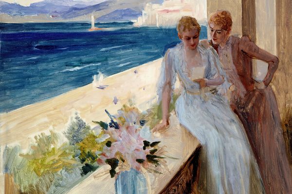 The Artist's Wife And Emilie Von Etter On The Balcony In Cannes（这位艺术家的妻子和埃米莉·冯·埃特在戛纳的阳台上）