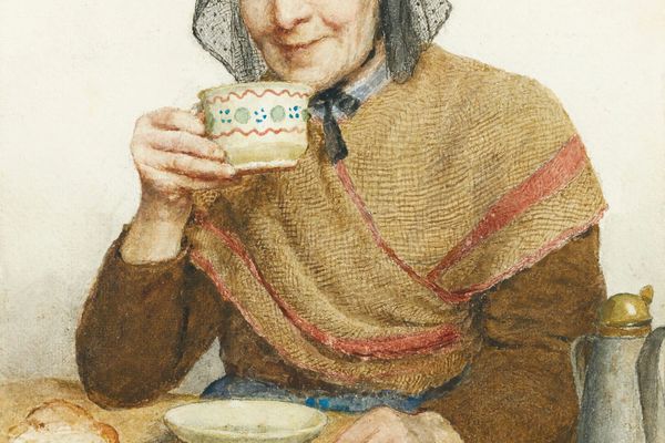 Sitting Peasant Woman Holding A Cup In Her Hand （坐着的农妇手里拿着一个杯子）