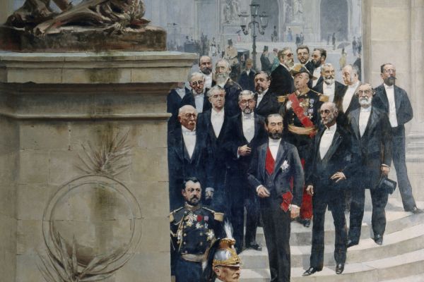 Le Président Sadi Carnot entouré de personnalités de la IIIème République, devant l'Opéra （萨迪·卡诺总统在歌剧院前被第三共和国的知名人士包围）