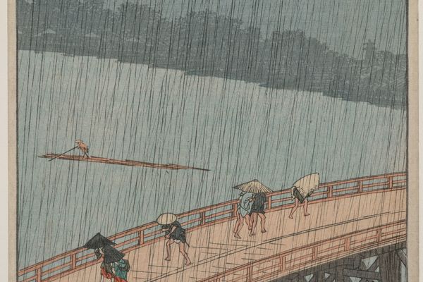 江户百景系列新大桥和阿竹的骤雨（Sudden Shower over Shin-ōhashi Bridge and Atake, from the series One Hundred Famous Views of Edo）