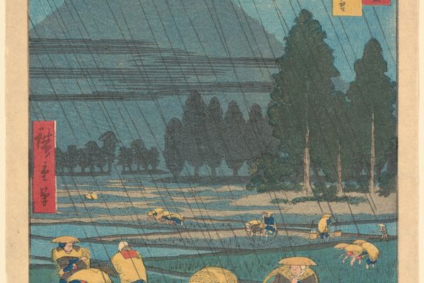 保木县小野雨中的水稻种植（Rice Planting under Rain at Ono, Hoki Prefecture）