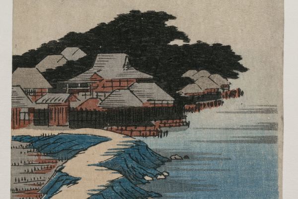 在 Susaki 的退潮时收集贝壳； 出自《江户名胜百景》系列（Gathering Shells at Low Tide at Susaki; from the series 100 Views of Famous Places in Edo）