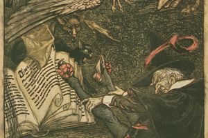 小个子坐在大头骨上的圆圈中央(The little man had seated himself in the centre of the circle upon the large skull )