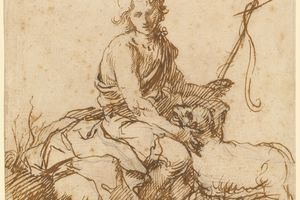 坐在风景中的年轻的施洗者圣约翰（The Youthful Saint John the Baptist Seated in a Landscape ）