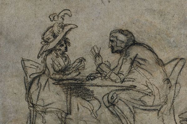 女人和男人打牌（反面）(Woman and Man Playing Cards (verso))