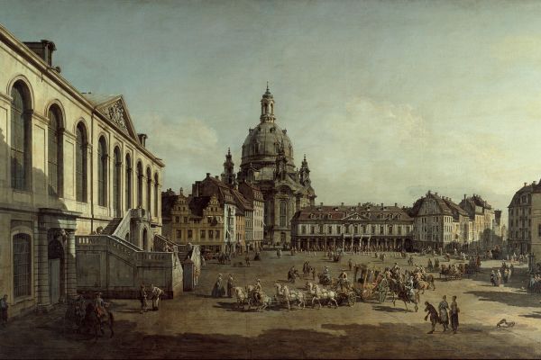 从犹太教区看德累斯顿的新艺术博物馆(View of the Neumarkt in Dresden from the Jüdenhofe)