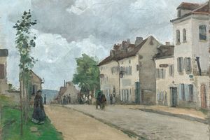 苹果和投手的静物画(Straße in Pontoise (Rue de Gisors) )