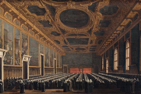 萨拉德尔·马焦尔·康西格里奥的教条和大议会(The Doge And Grand Council In Sala Del Maggior Consiglio )