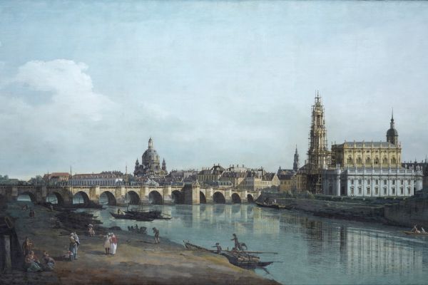 德累斯顿从易北河右岸看到，八月桥旁(Dresden seen from the Right Bank of the Elbe, beneath the Augusts Bridge)