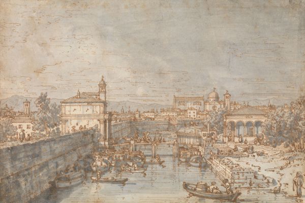 帕杜瓦；巴克利翁河和波泰洛港(Padua; The River Bacchiglione and the Porta Portello )