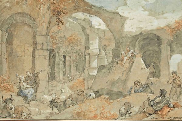 废墟里有牧羊人和动物(L'intérieur Du Colisée Avec Bergers Et Animaux )