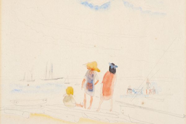 海滩上的两名妇女和儿童(Two Women and Child on Beach )