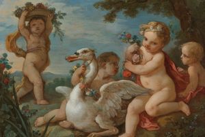 用花环装饰天鹅(Putti Adorning A Swan With A Garland Of Flowers )