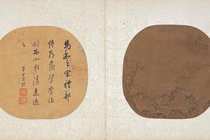 瀑边游鹿图