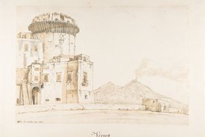 那不勒斯的新城堡，可以俯瞰维苏维乌斯山(The Castel Nuovo in Naples, with a View of Mount Vesuvius )