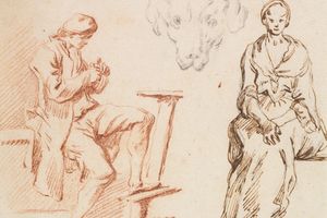 坐着的男人，狗的头，坐着的女人(Sheet of Studies Seated Man, Head  of a Dog, Seated Woman )