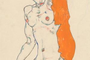 橙色窗帘站立裸装(Standing Nude with Orange Drapery )