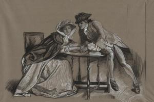 学习。隔着桌子交谈的女士和先生(Study. Lady and Gentleman in conversation across a table )