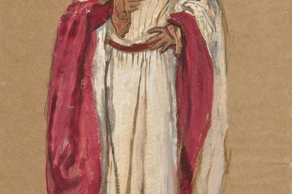 身份不明的红袍男子，理查二世国王的服装草图(Unidentified man in a red robe, costume sketch for King Richard II)