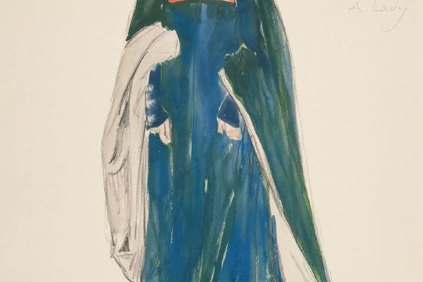 《一位女士》，亨利·欧文《理查德二世国王计划》的服装素描