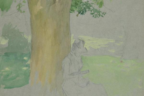 坐在树下看书的女人(Woman seated beneath a tree, reading)