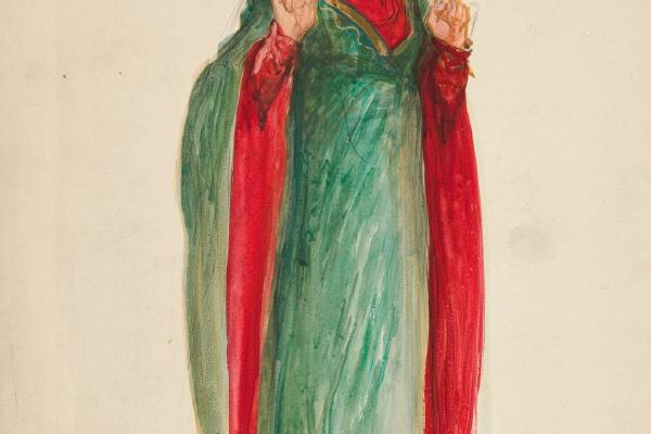 中世纪的女士，为一部身份不明的莎士比亚戏剧画素描(Medieval lady, sketch for an unidentified Shakespeare play)