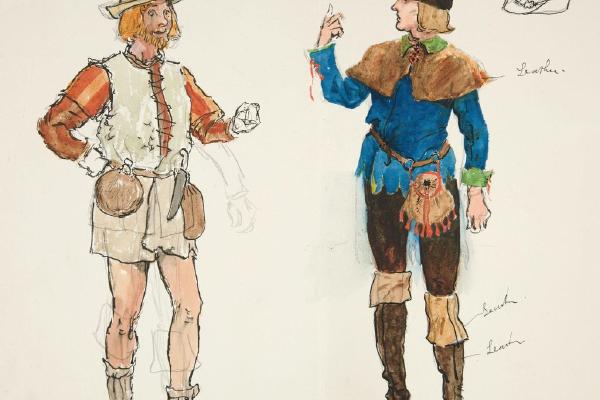 两个人，亨利·欧文《理查二世的计划制作》的服装草图