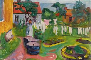 山坡农田的一条线上的衣服(Clothes On A Line In Åsgårdstrand  )