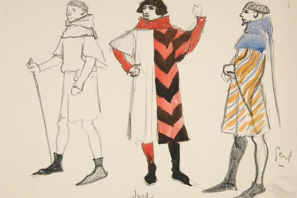 亨利·欧文《理查德二世国王计划》的服装素描《胡格勒与根特》