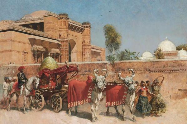 拉贾斯坦邦皇宫前的婚礼游行(A Wedding Procession before a Palace in Rajasthan)