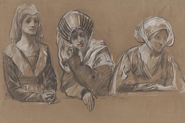 为皇家交易所研究3名女性。(Studies of 3 women for the Royal Exchange. )