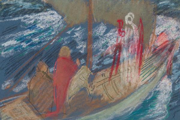 在波士顿公共图书馆寻找圣杯壁画系列中研究“所罗门的船”
