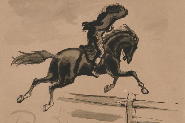 骑马人跳过栅栏的不明插图(Unidentified Illustration of a Rider Jumping a Fence )
