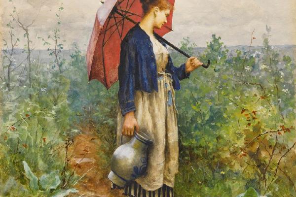 一个拿着雨伞收集水的女人的肖像(Portrait Of a Woman With Umbrella Gathering Water )